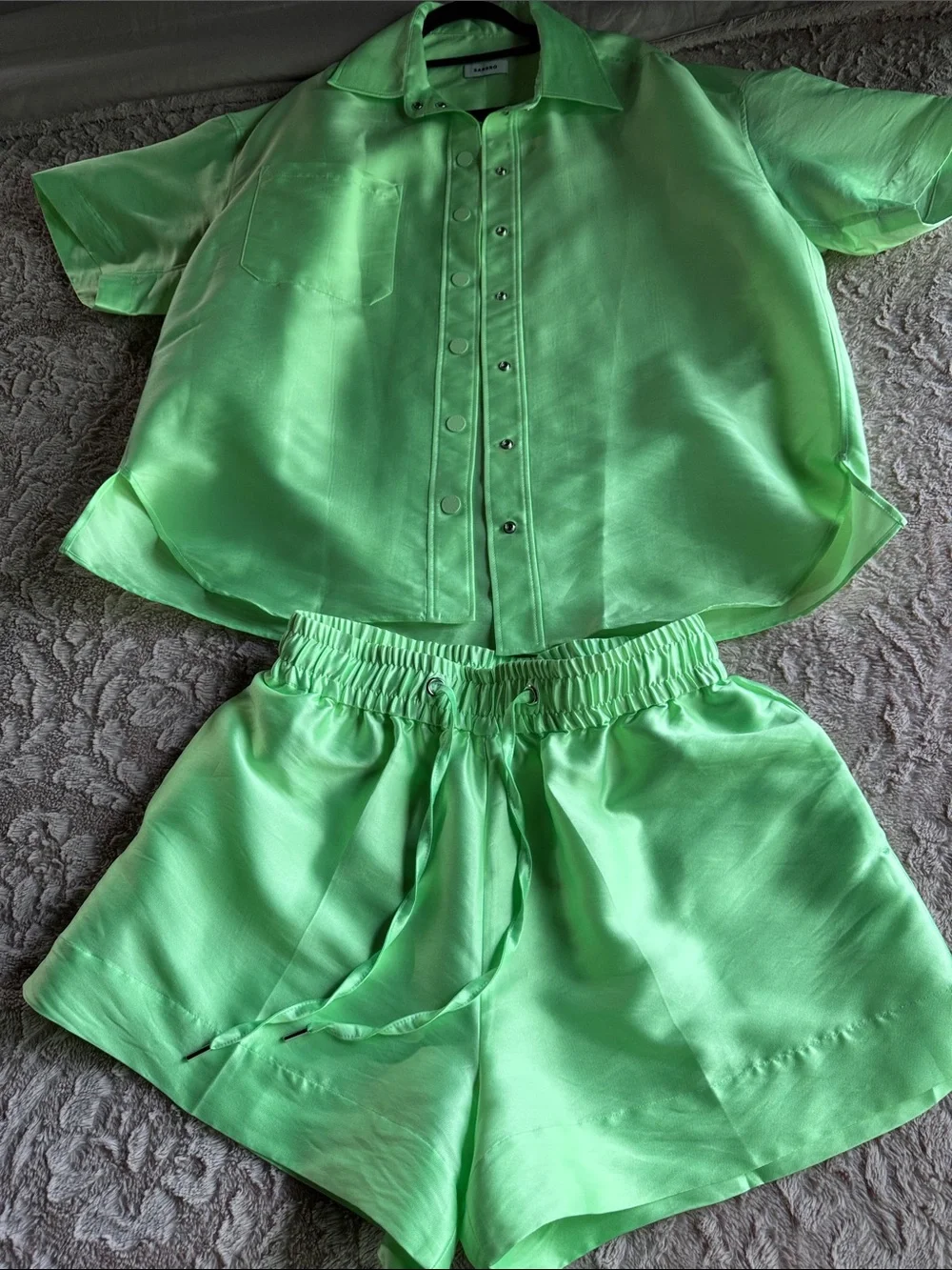 Sandro Neon Green Elastic Waist Shorts Set